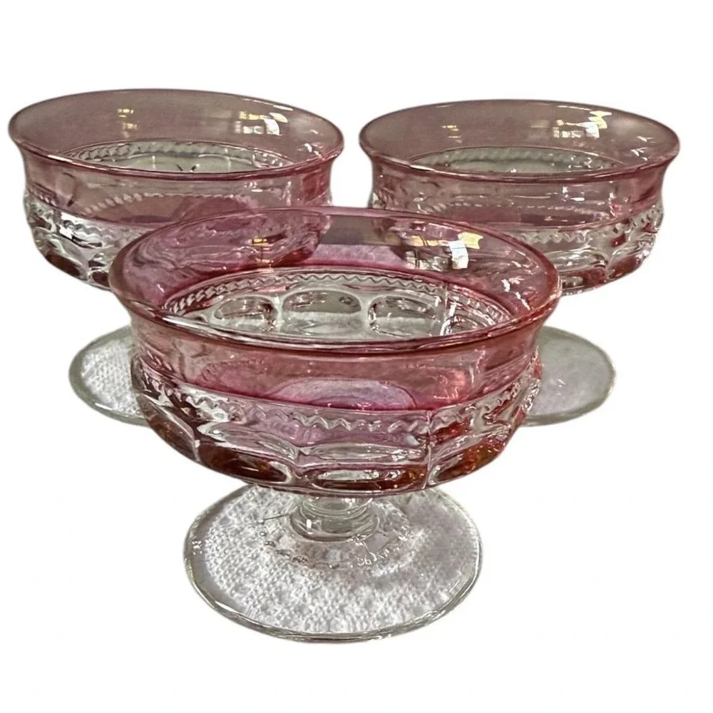 Indiana Glass Thumbprint Cranberry Flash Compotes Early Deep Mold Set of 3